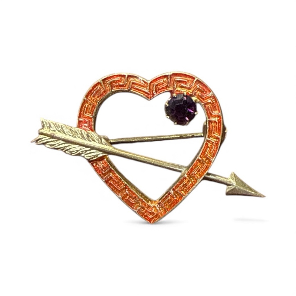 Source Unknown Orange Heart Brooch with Arrow